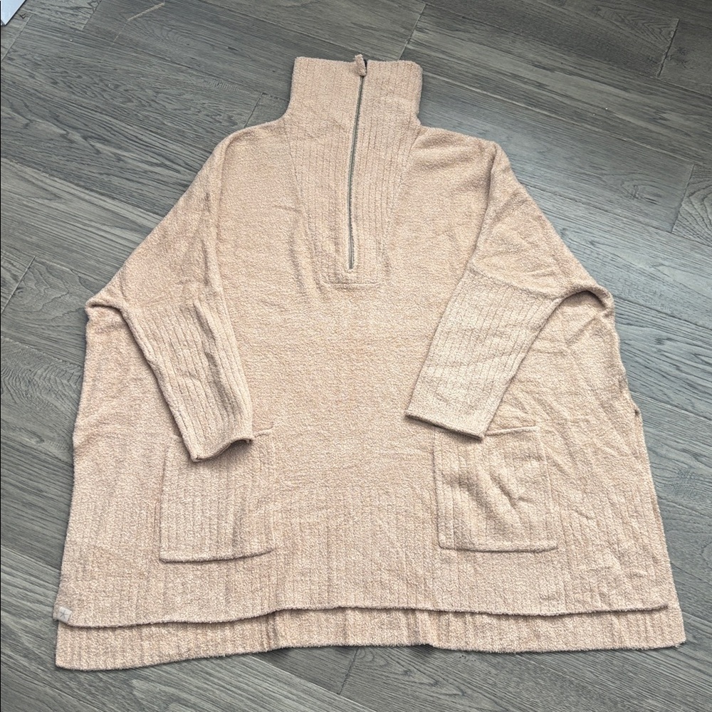 Barefoot Dreams | Cozy Chic Lite Half Zip Poncho Soft Camel Chenille Sweater S/M - Picture 2 of 16
